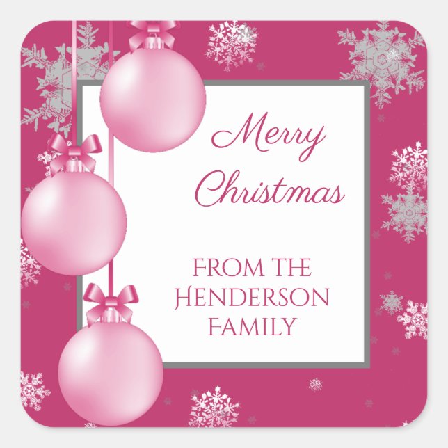 Pink Christmas Ornaments Sticker (Front)