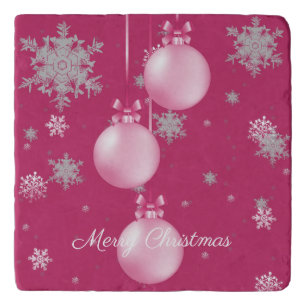 Pink Christmas Ornaments Trivet