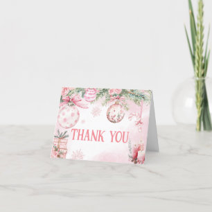 Pink Christmas Ornaments Winter Baby Shower Letterpress Thank You Card