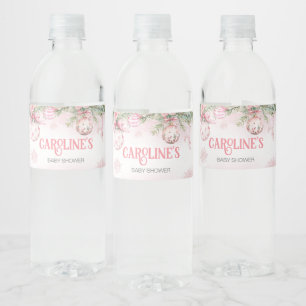 Pink Christmas Ornaments Winter Baby Shower Water Bottle Label
