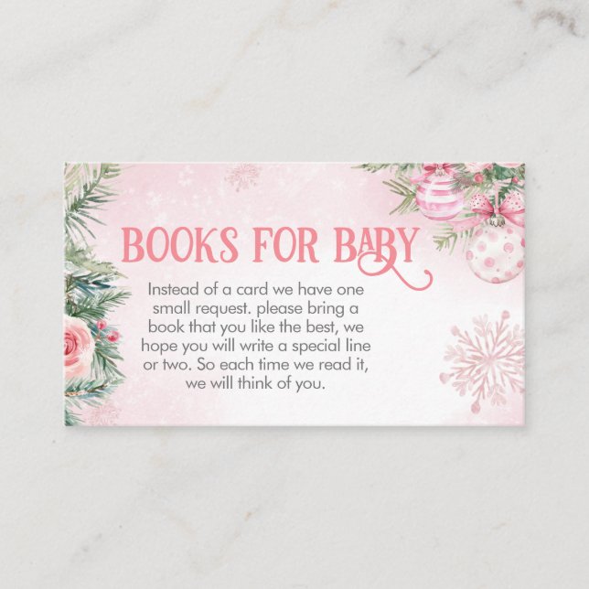 Pink Christmas Ornaments Winter Books for Baby Enclosure Card (Front)