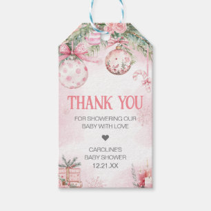 Pink Christmas Ornaments Winter Favor Tags