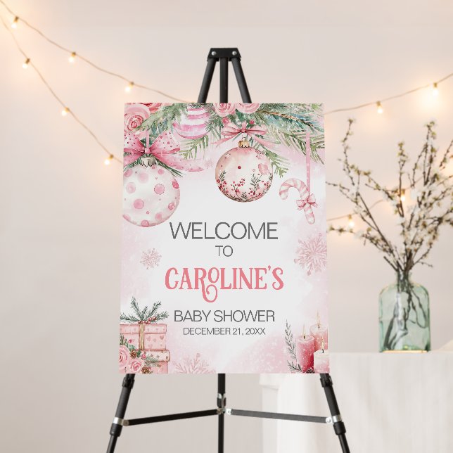 Pink Christmas Ornaments Winter Welcome Sign (In Situ (Stand))