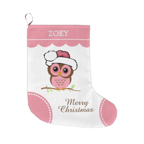 Pink Christmas Owl Large Christmas Stocking