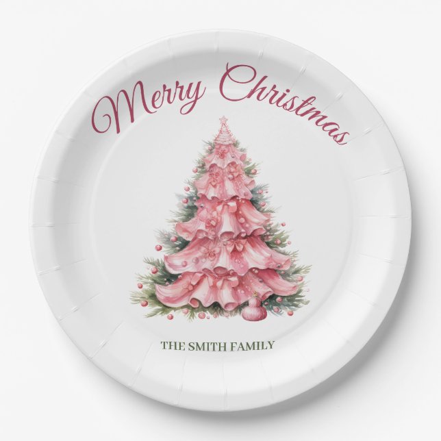 Pink Christmas  Paper Plates (Front)