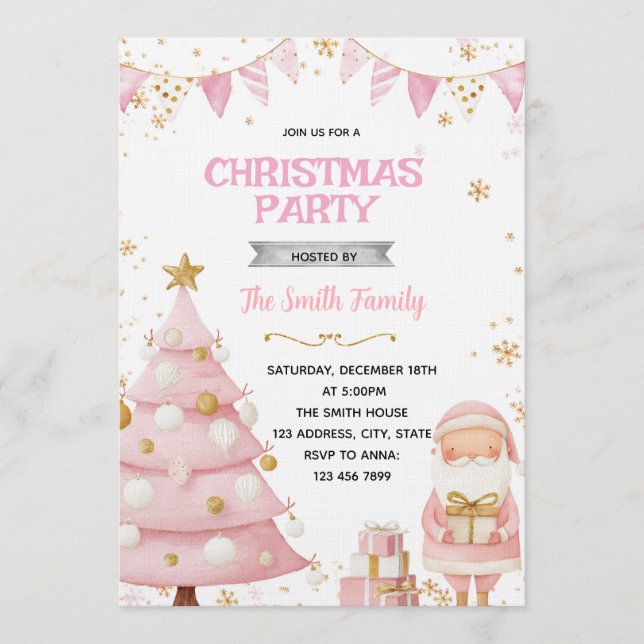 Pink Christmas Party Invitation (Front)