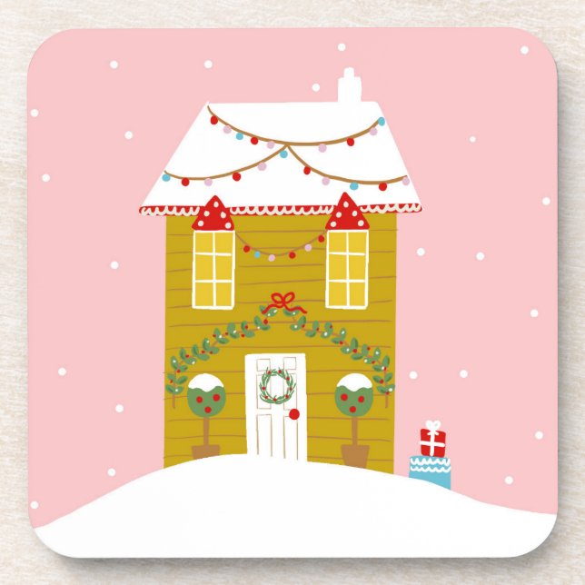 Pink Christmas Party Kids Birthday Holiday Beverage Coaster (Front)