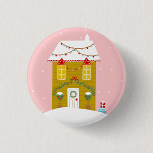 Pink Christmas Party Kids Birthday Holiday Button