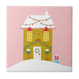 Pink Christmas Party Kids Birthday Holiday Ceramic Tile
