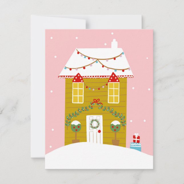 Pink Christmas Party Kids Birthday Holiday RSVP Card (Front)