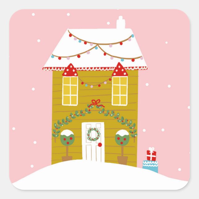 Pink Christmas Party Kids Birthday Holiday Square Sticker (Front)
