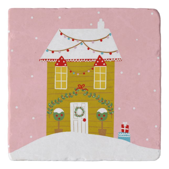 Pink Christmas Party Kids Birthday Holiday Trivet (Front)