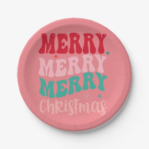 Pink Christmas Party Paper Plates