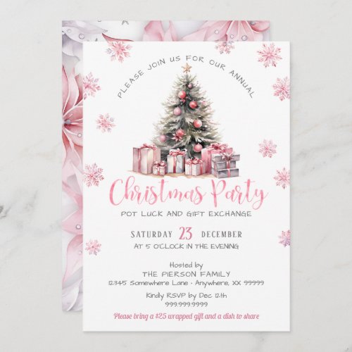 PINK CHRISTMAS PARTY POT LUCK GIFT EXCHANGE INVITE
