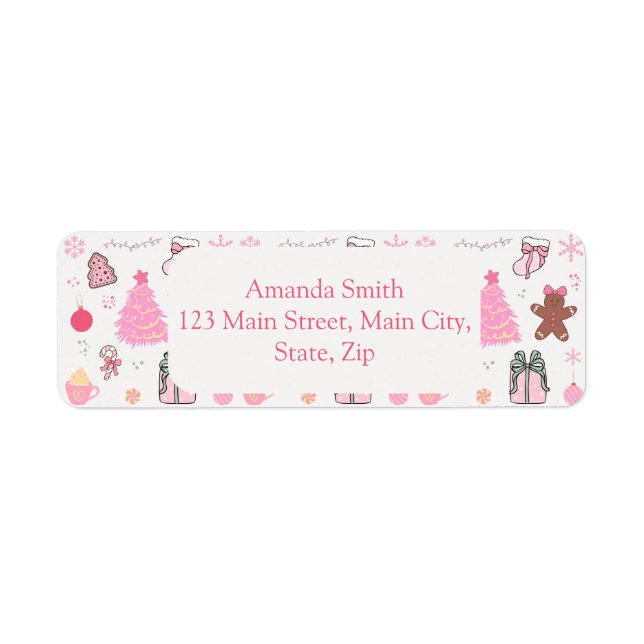  Pink Christmas Pattern Address Label (Front)