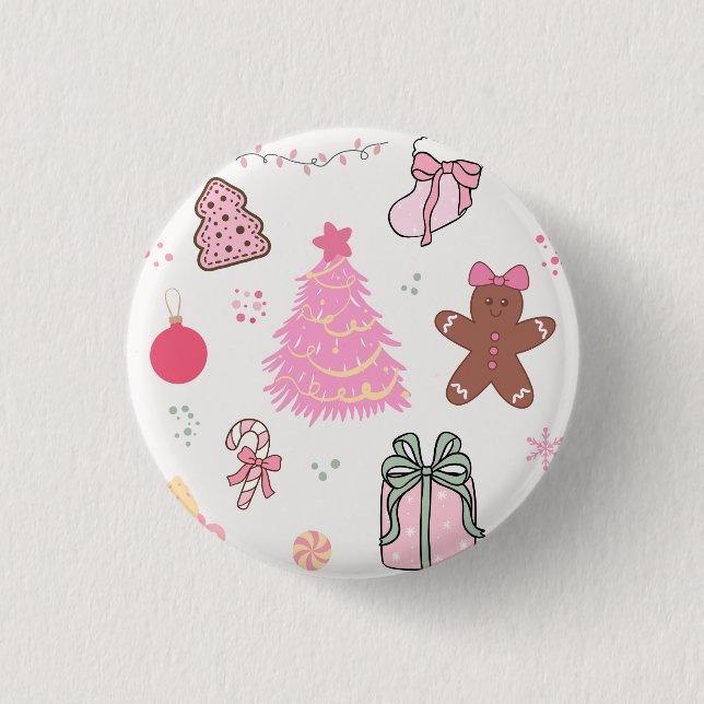 Pink Christmas Pattern Button (Front)