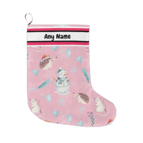 Pink Christmas pattern custom name   Large Christmas Stocking