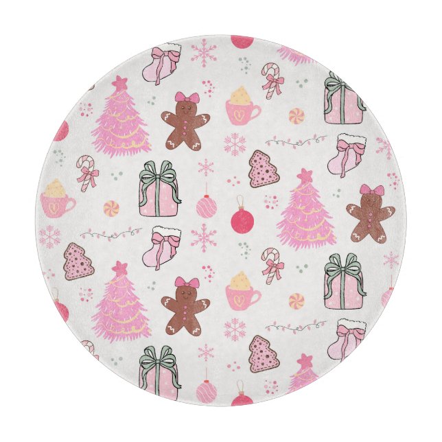 Pink Christmas Pattern Cutting Board (Front)