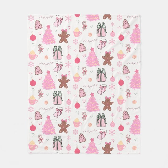  Pink Christmas Pattern Fleece Blanket (Front)