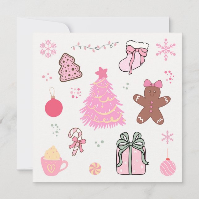 Pink Christmas Pattern Holiday Card (Front)