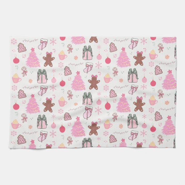  Pink Christmas Pattern Kitchen Towel (Horizontal)