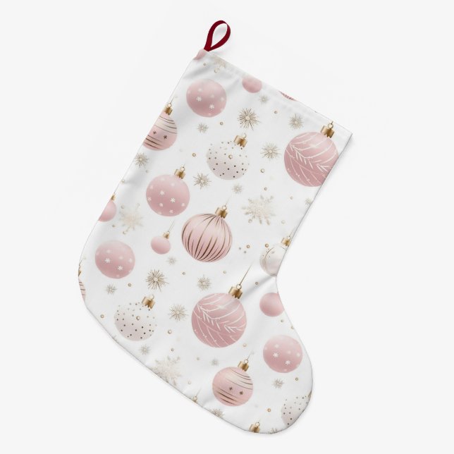 Pink Christmas Pattern Large Christmas Stocking (Front (Hanging))