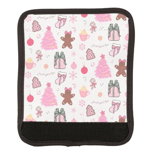 Pink Christmas Pattern Luggage Handle Wrap (Front)