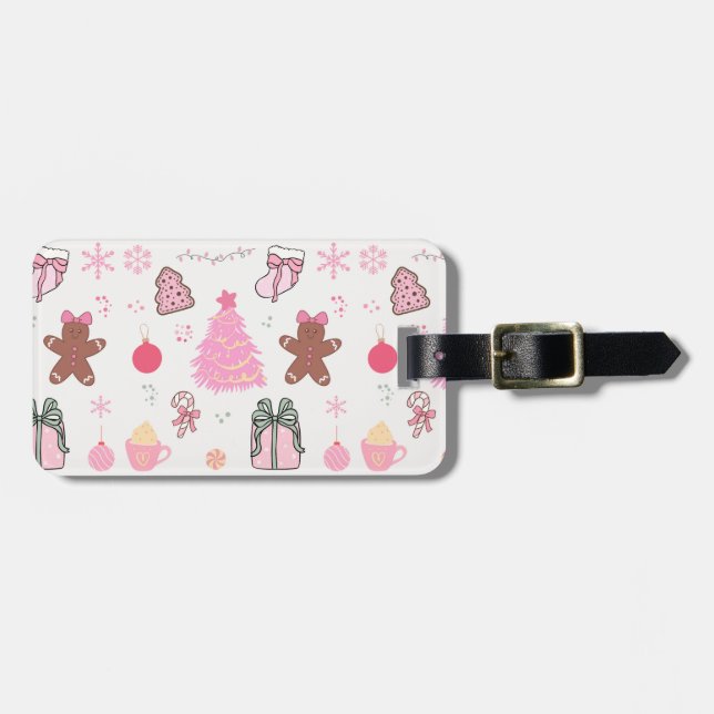   Pink Christmas Pattern Luggage Tag (Front Horizontal)