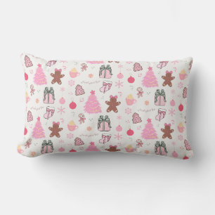 Pink Christmas Pattern Lumbar Pillow