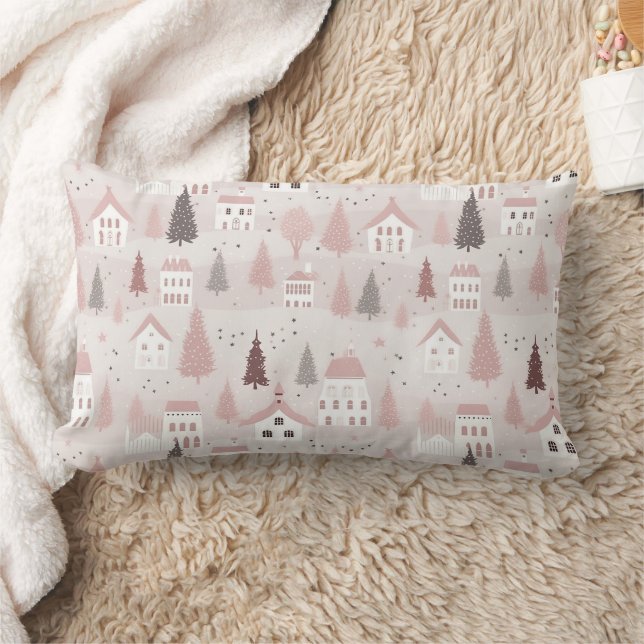 Pink Christmas Pattern Lumbar Pillow (Blanket)
