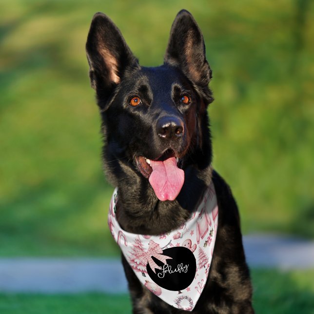 Pink Christmas Pattern Name Pet Bandana Collar (Dog)