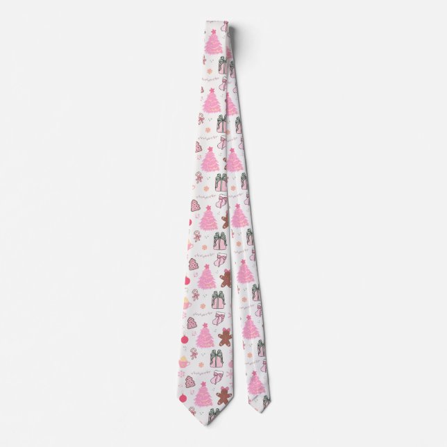  Pink Christmas Pattern Neck Tie (Front)