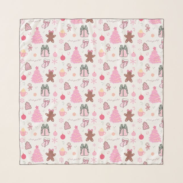 Pink Christmas Pattern Scarf (Front)