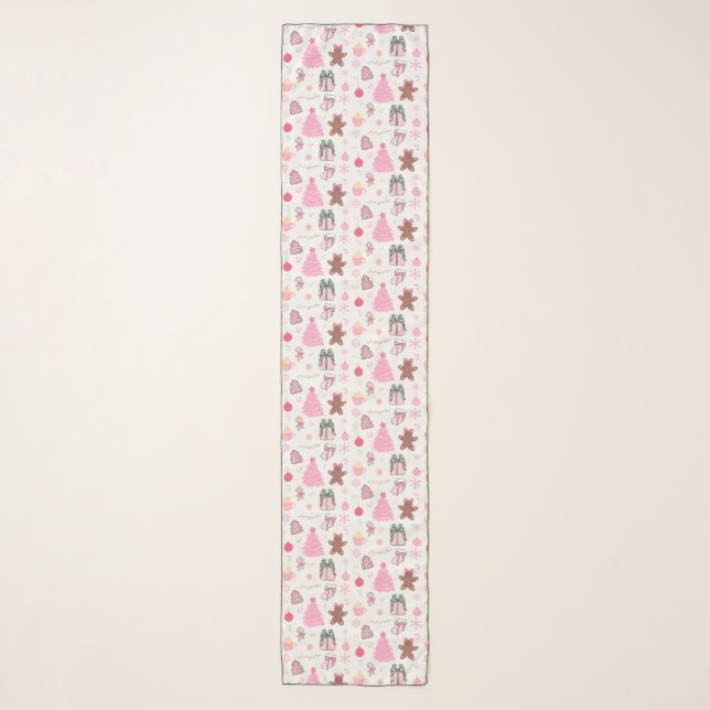 Pink Christmas Pattern Scarf (Front)