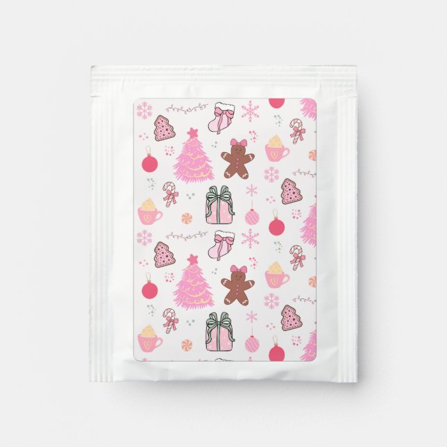 Pink Christmas Pattern Tea Bag Drink Mix (Front)