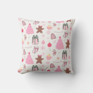 Pink Christmas Pattern Throw Pillow