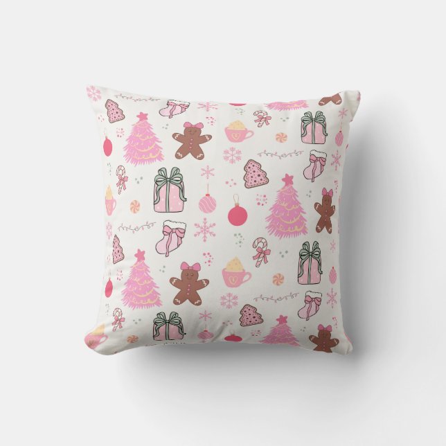 Pink Christmas Pattern Throw Pillow (Front)