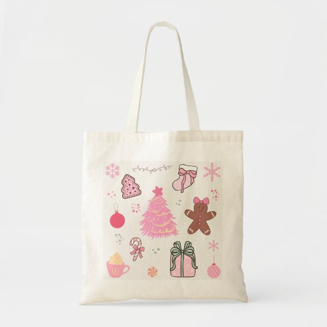  Pink Christmas Pattern Tote Bag (Front)
