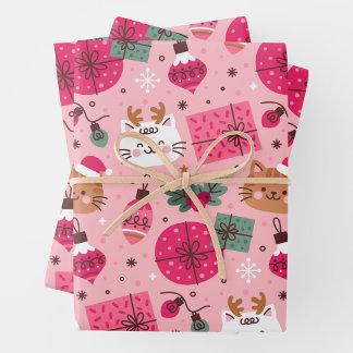 Pink Christmas Pattern Wrapping Paper Sheets