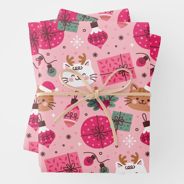 Pink Christmas Pattern Wrapping Paper Sheets (Cute Pink Christmas Wrapping Paper Sheets!)