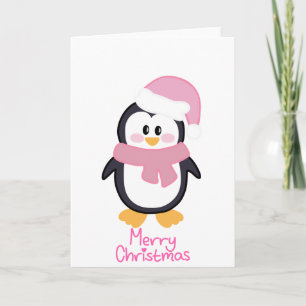Pink Christmas Penguin Merry Christmas  Card