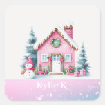 Pink Christmas Personalized Gingerbread House  Square Sticker