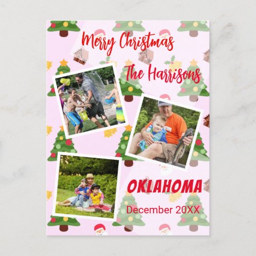 Pink Christmas Photo Collage Tree Postcard