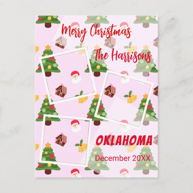 Pink Christmas Photo Collage Tree Postcard (Front)
