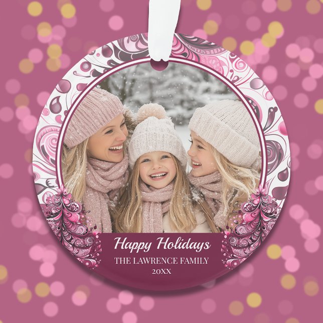 Pink Christmas Photo Whimsical Custom Ornament (Pink Christmas Photo Whimsical Custom Ornament)