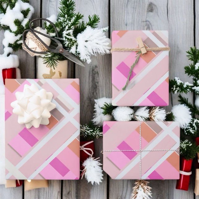 Pink Christmas plaid blush orange white magenta  Wrapping Paper Sheets (Creator Uploaded)