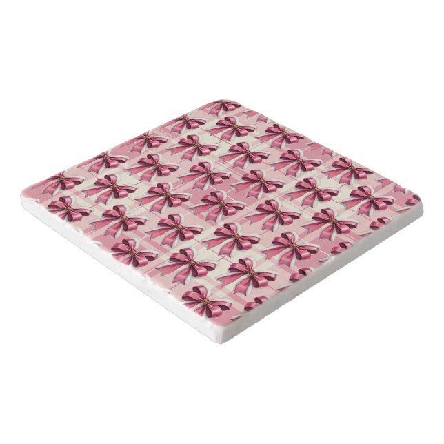 Pink Christmas Plaid Santa Bows   Trivet (Corner)