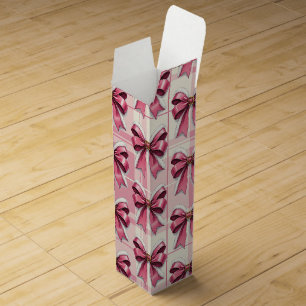 Pink Christmas Plaid Santa Bows Wine Box