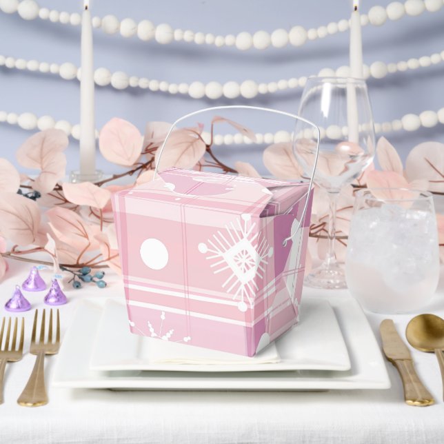 Pink Christmas Plaid Snowflakes  Favor Boxes (Wedding)