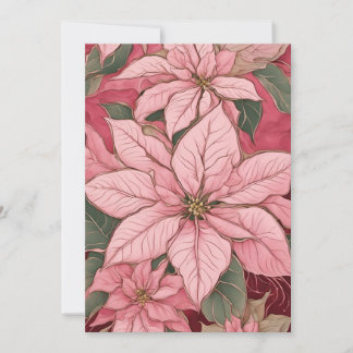 Pink Christmas Poinsettia Design Holiday Card